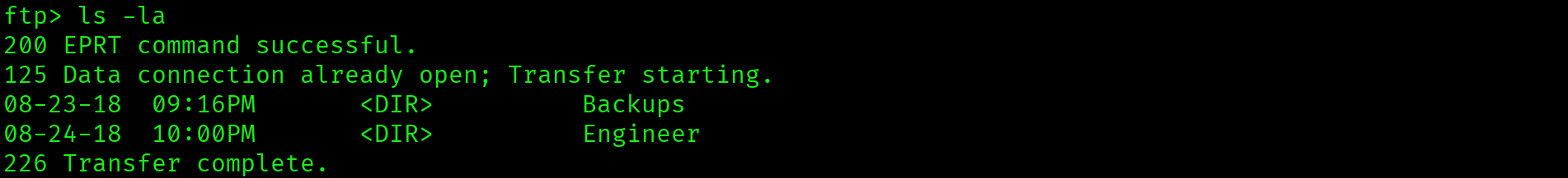 FTP root directory showing Backups and Engineer subdirectories