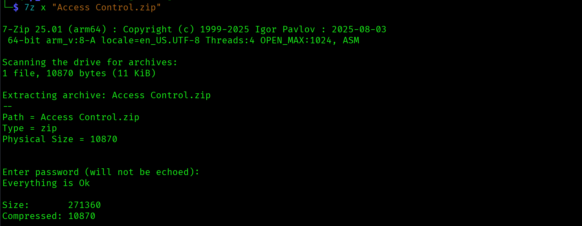 7z extraction of Access Control.zip with password access4u@security yielding Access Control.pst