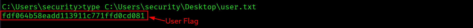 User flag captured on Access as security